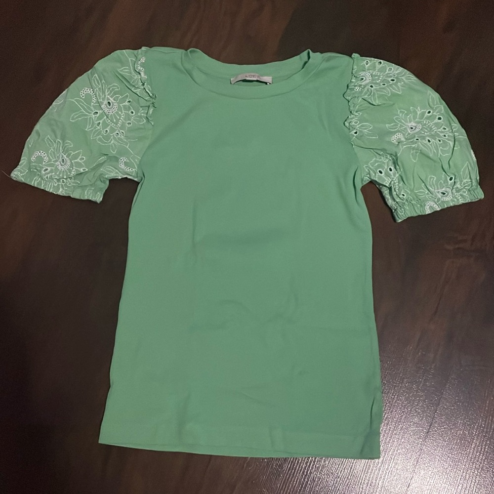 Eyelet Smocked Bubble Sleeve Top